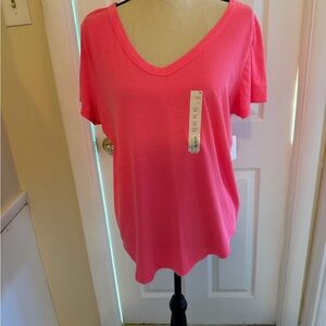 SO Bright Pink V-Neck Short Sleeve Tee